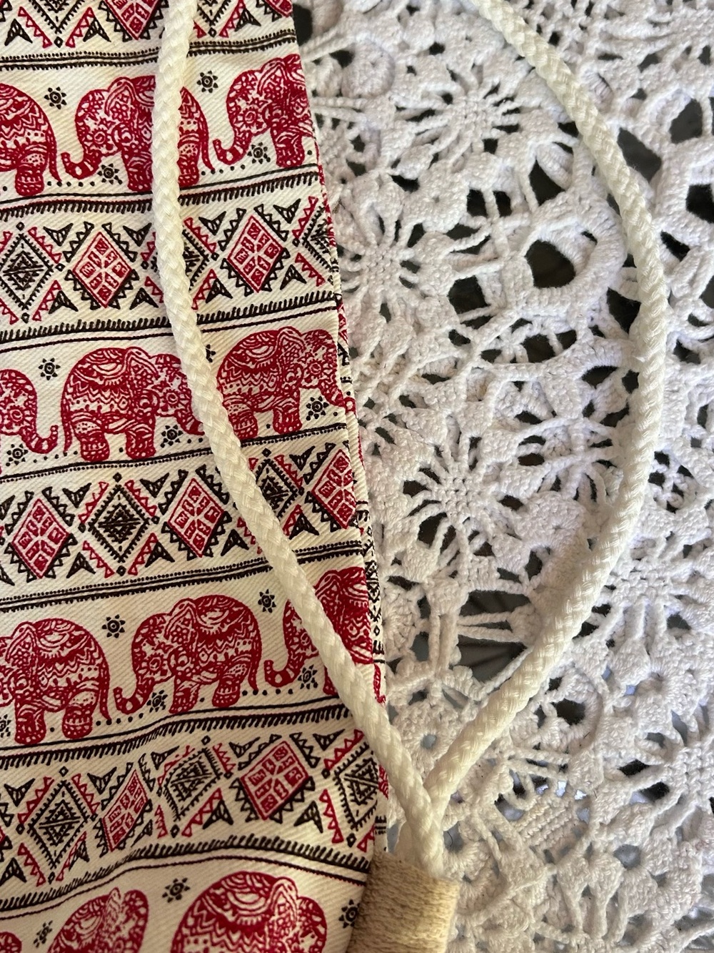 Red & White Elephant Print Drawstring Backpack - Picture 6 of 8